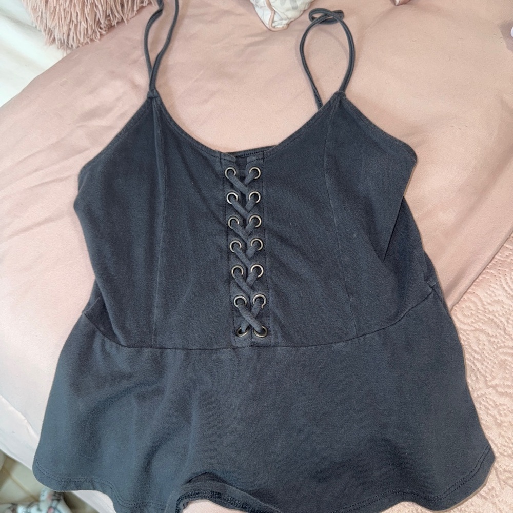 American Eagle Outfitters Black Sleeveless Tie Front Bodysuit